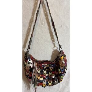 Vintage Jesslyn Blake Boho Chic Leather Multi Color Links Large Shoulder Bag